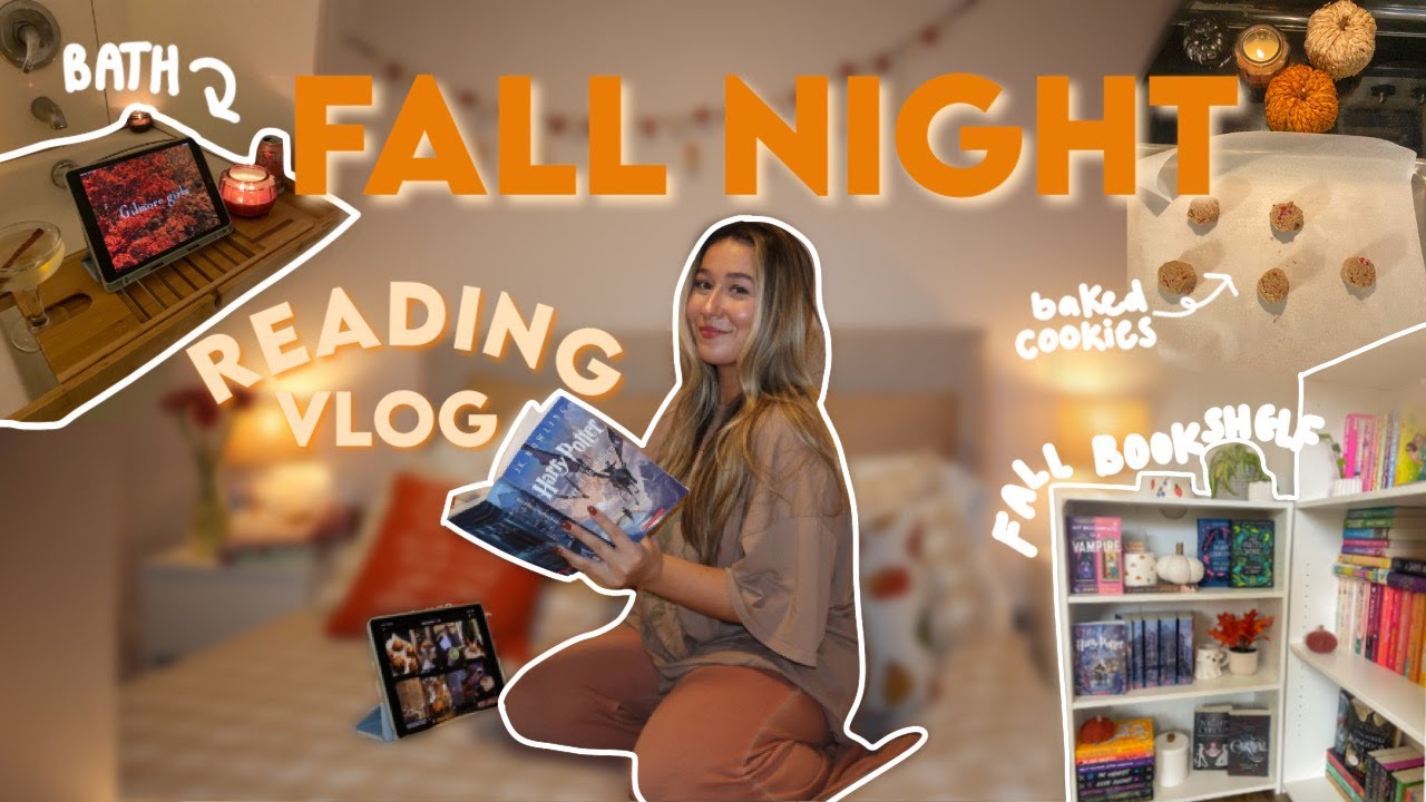 *cozy* FALL night reading vlog | reading harry potter + decorating my bookshelf 🍁🍂🕯️