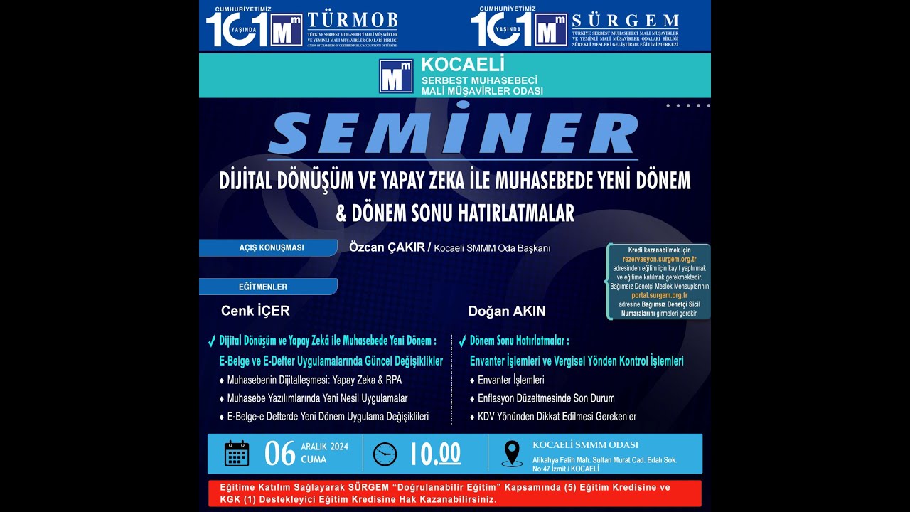 Dijital Dönüşüm ve Yapay Zeka İle Muhasebede Yeni Dönem & Dönem Sonu İşlemleri Semineri