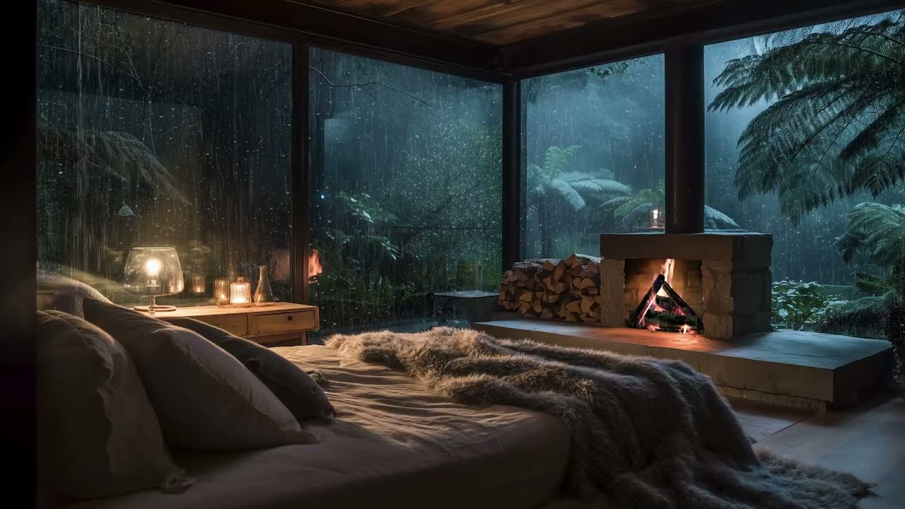 Relaxing Sleep Music at Cozy Bedroom | Stress Relief, Peaceful Piano with Rain Sounds & Meditation