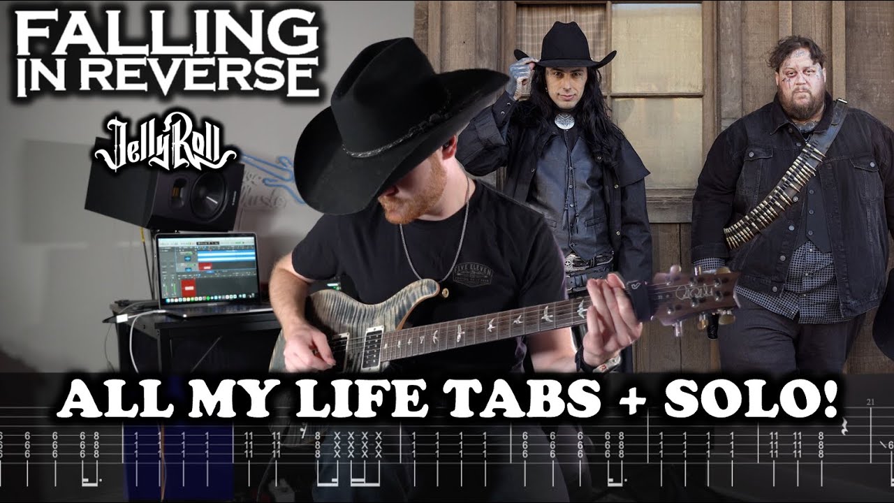 Falling in Reverse - All My Life (FULL Guitar Cover + SCREEN TABS + SOLO) feat. Jelly Roll