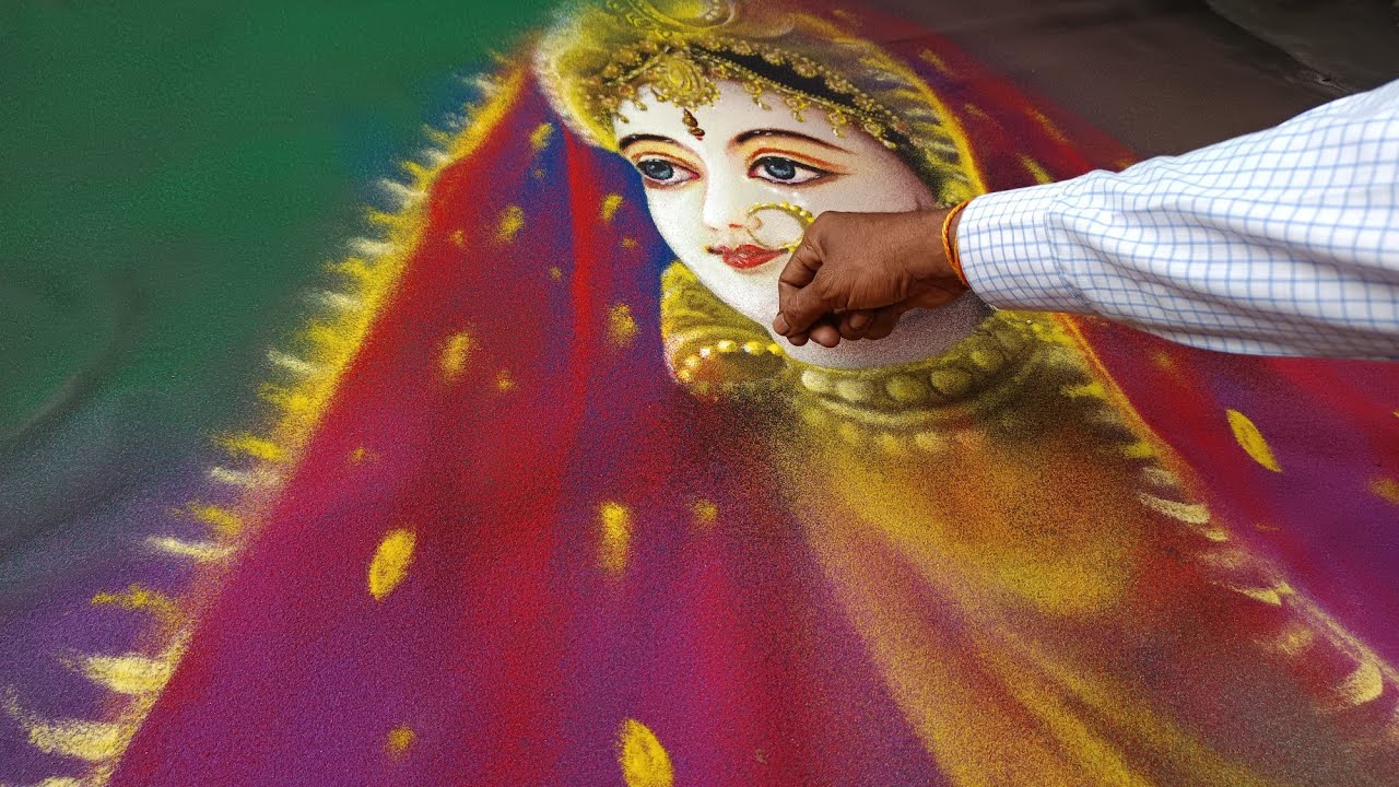 Murti Face Chunri Wali Durga Mata Rangoli🙏 | Navratri Durga Mata | Colour Seding Rangoli For Face