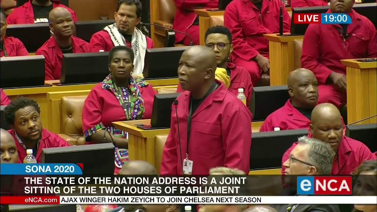 EFF leader Julius Malema raises a point of order before Sona 2020