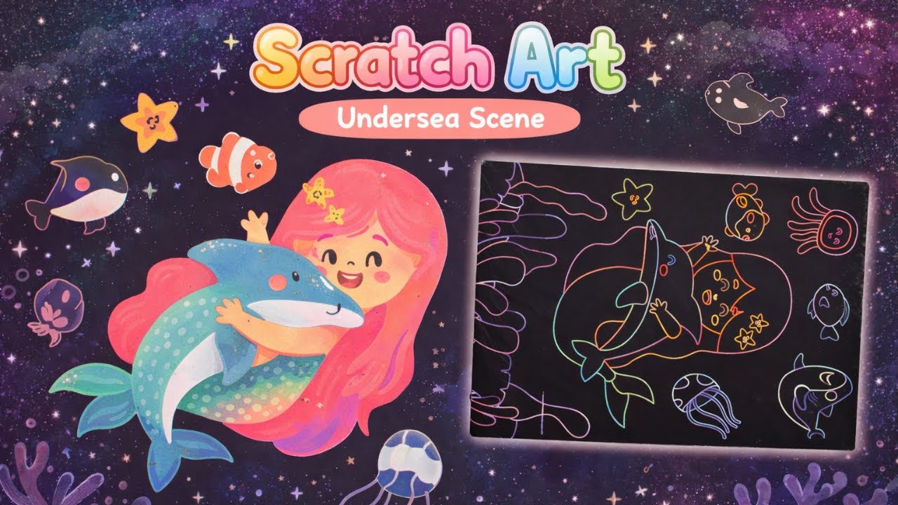 Relaxing Scratch Art | Cute Mermaid & Dolphin Scene