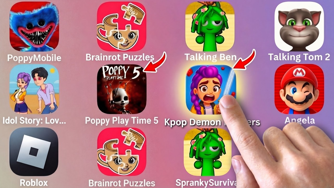 Kpop Demon Hunters,Brainrot Puzzle,Sprunki Survival,Roblox,Goo Goo GAGA Prison Escape,Poppy Playtime