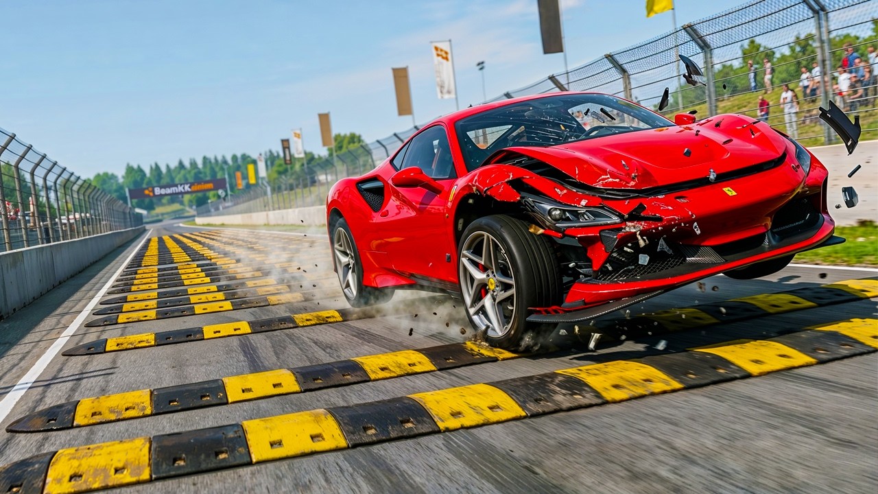 Ferrari vs. 100 Speed Bumps: Ultra-Realistic BeamNG Crash Test | BeamNG.drive