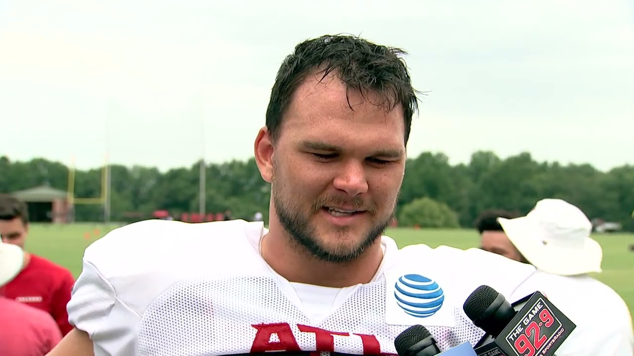 Atlanta Falcons OL Jake Matthews Speaks at Training Camp