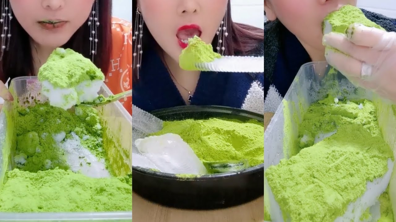 얼음먹방 HEAVY MATCHA POWDER ICE EATING ASMR P1018 💚🍵 CRUNCH ICE THIN ICE 녹차 | Матча | 抹茶