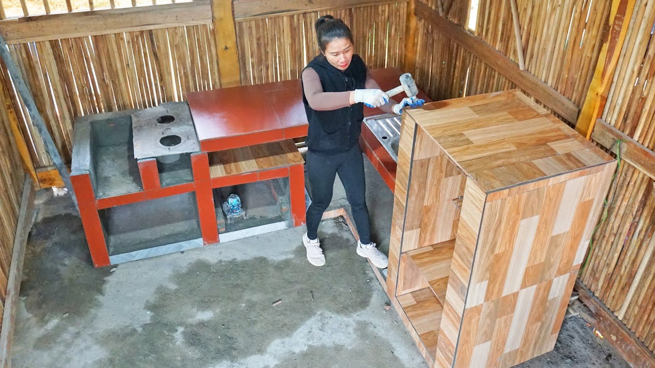 How to build brick stove kitchen, Technique floral tile cladding - Rebuild the new stove