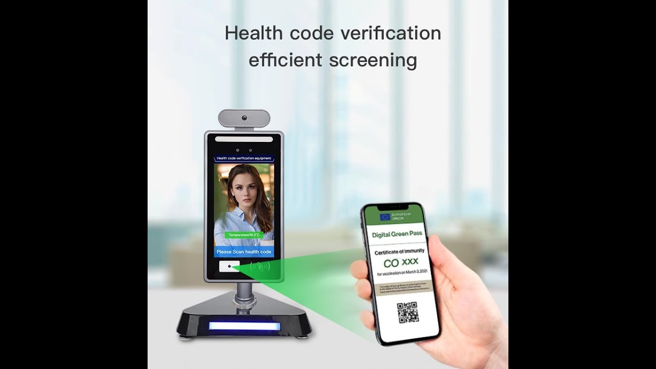 With EU Health QR Code Scanner Access Control Time Attendance Temperature Measurement Kiosk