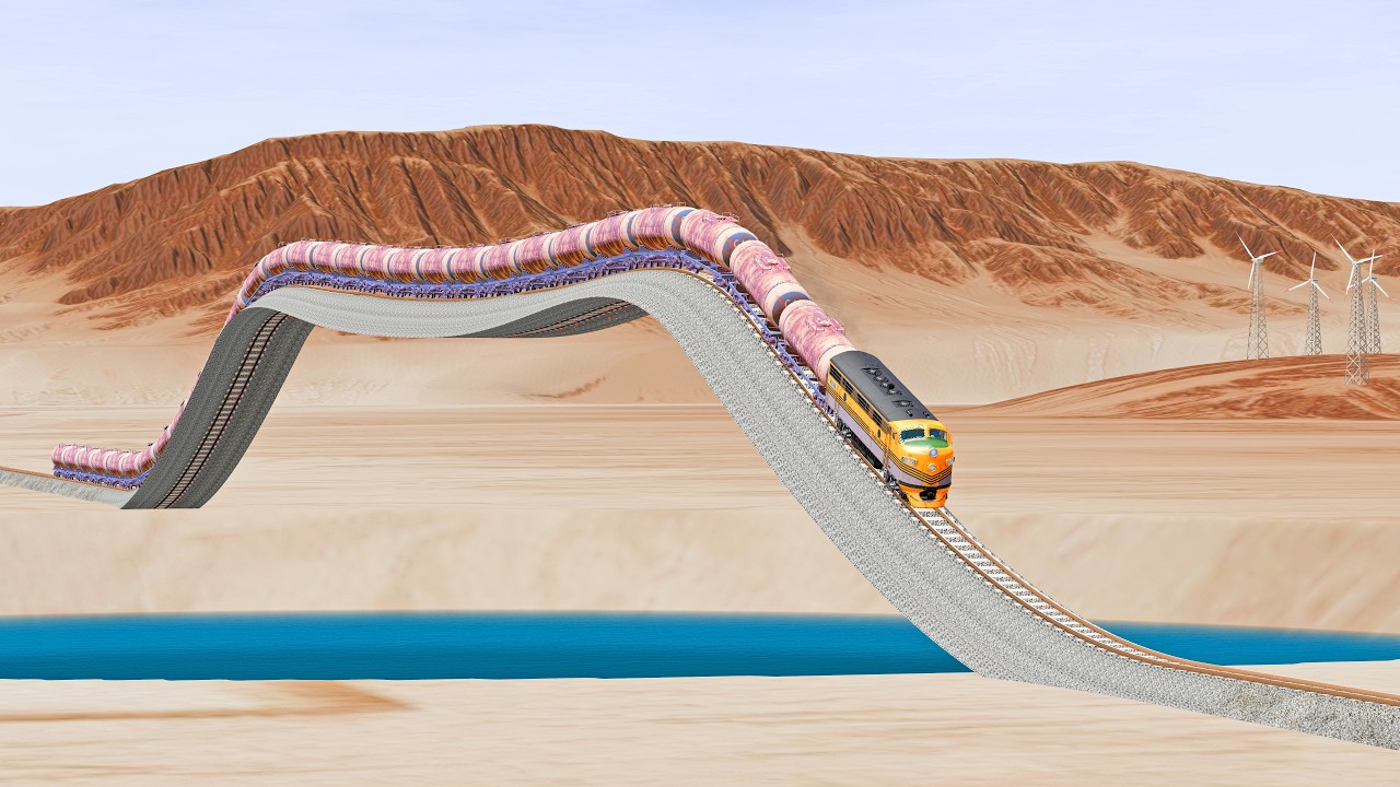 Trains vs Unique Rail Track - Beamng Drive