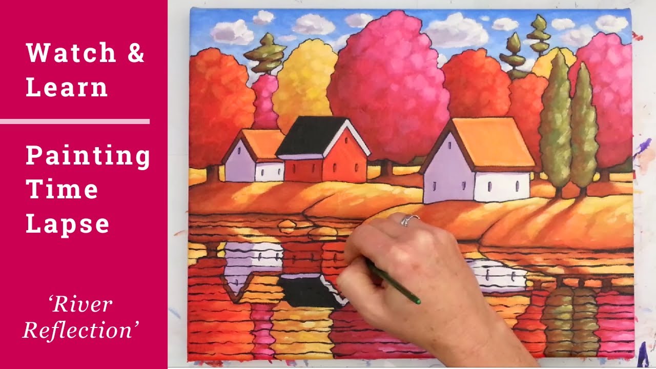 How I Painted This Autumn Cottage Reflection Scene, Step by Step!
