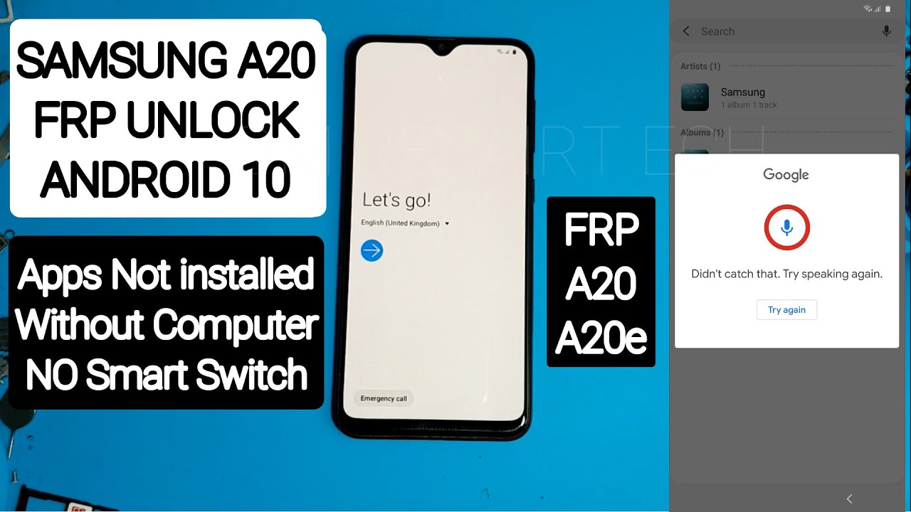 Samsung A20/A20e FRP/Google Account locked Bypass Android 10 Apps not installed NO Smart Switch