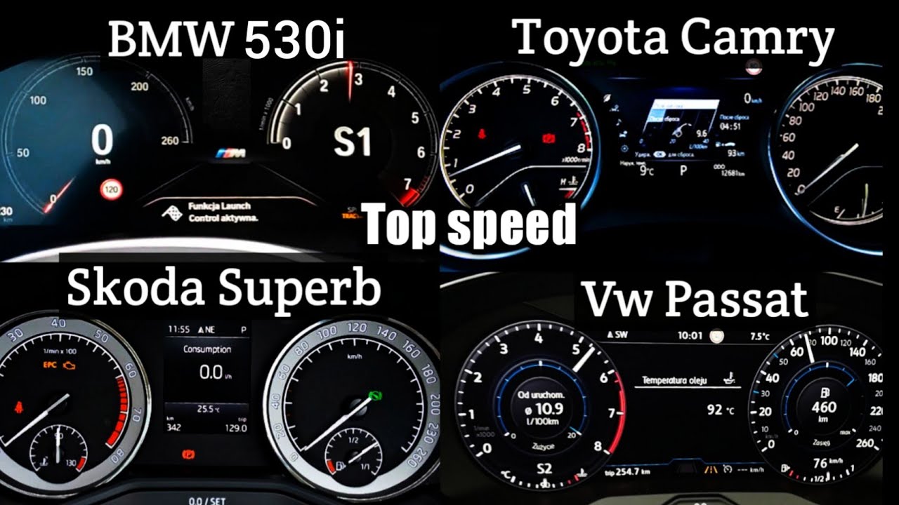 Vw Passat Vs Toyota Camry Vs Skoda Superb Vs BMW 530i Top speed comparison / acceleration Battle