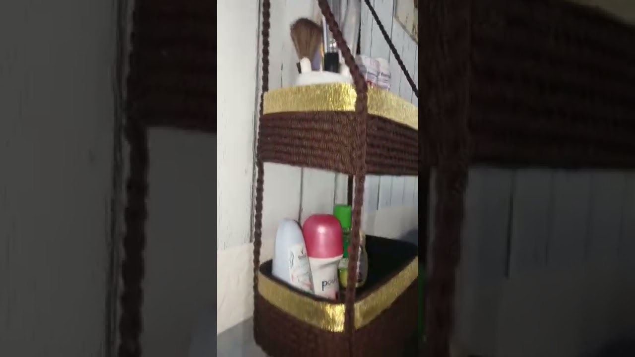 rak gantung cosmetik dari sisa tali kur #hangingrack #diy
