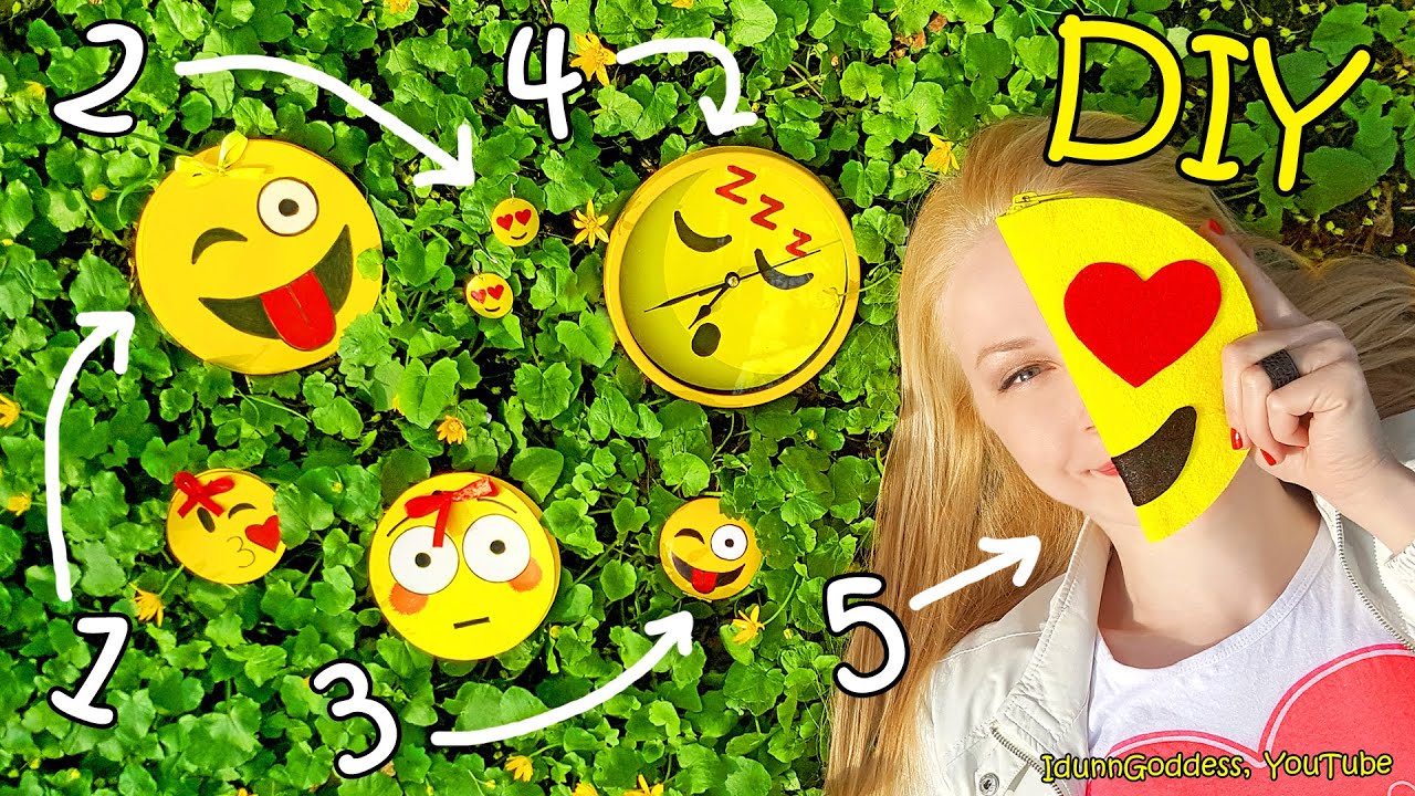 5 DIY Emoji Projects – DIY Emoji Pencil Case, Notepad, Earrings, Wall Clock and Pocket Mirror