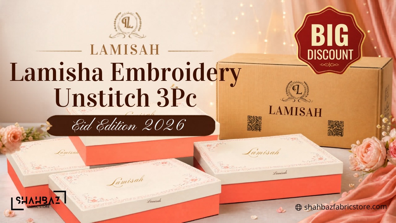Original Brand Lamisha Embroidery Unstitch 3Pc | Let’s Eid Edition 2026 | buy Online Original Stock 
