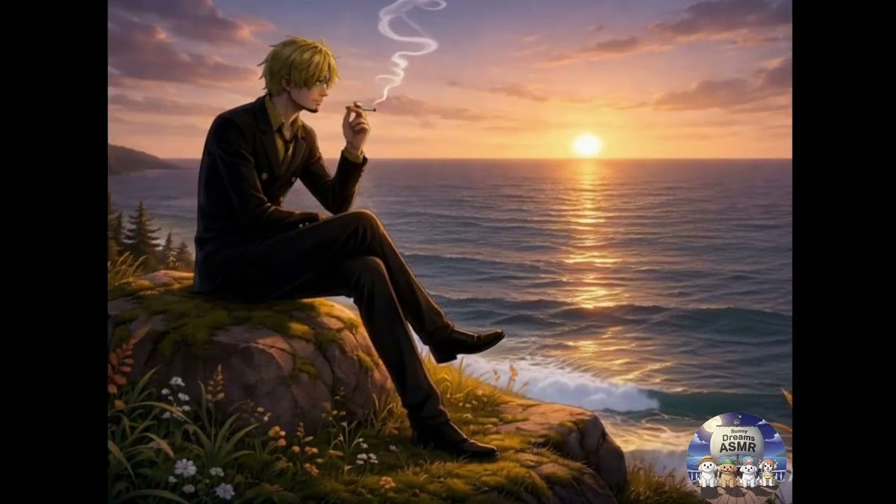 🌊 Ocean Sunset ASMR | Sanji Relaxing by the Sea 🌅 #asmr #onepiece #peacefulwaves #anime 