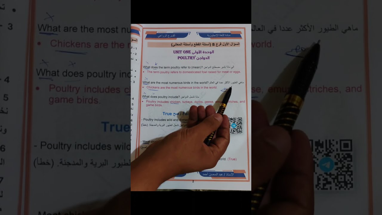 شرح  قطع الكتاب للصف السادس الزراعي