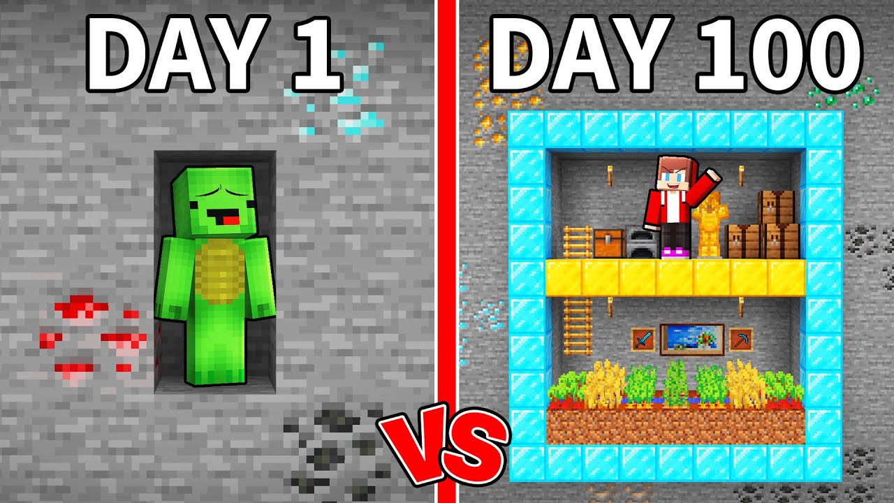 Mikey and JJ Survived 100 Days Underground in Minecraft (Maizen)