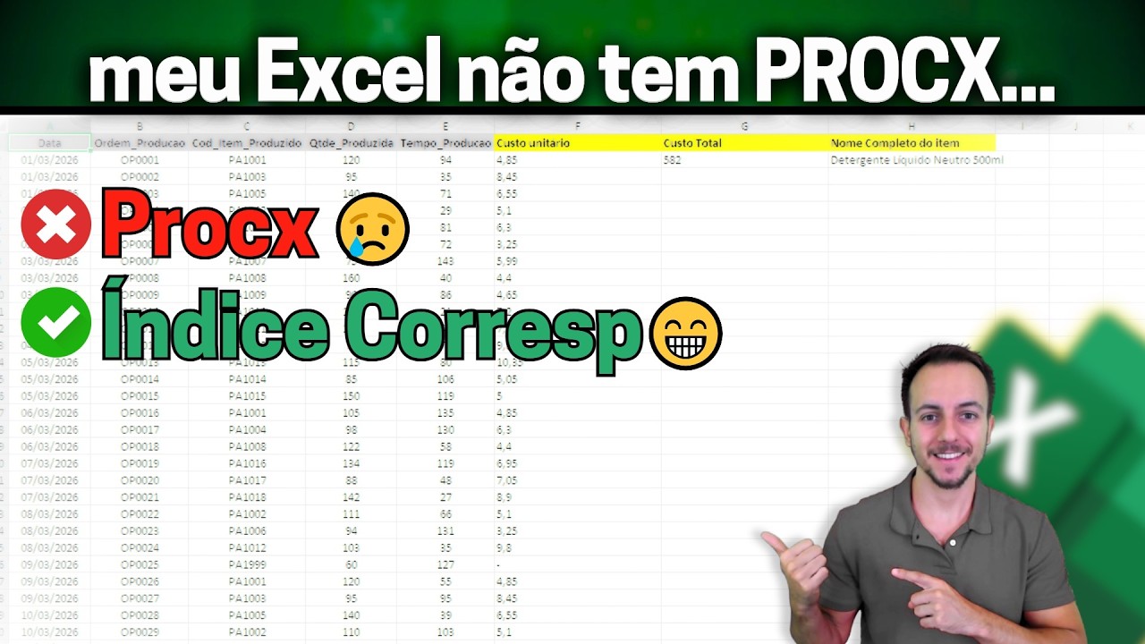 Excel antigo não tem PROCX, então use ÍNDICE CORRESP | Como usar | Planilha Grátis