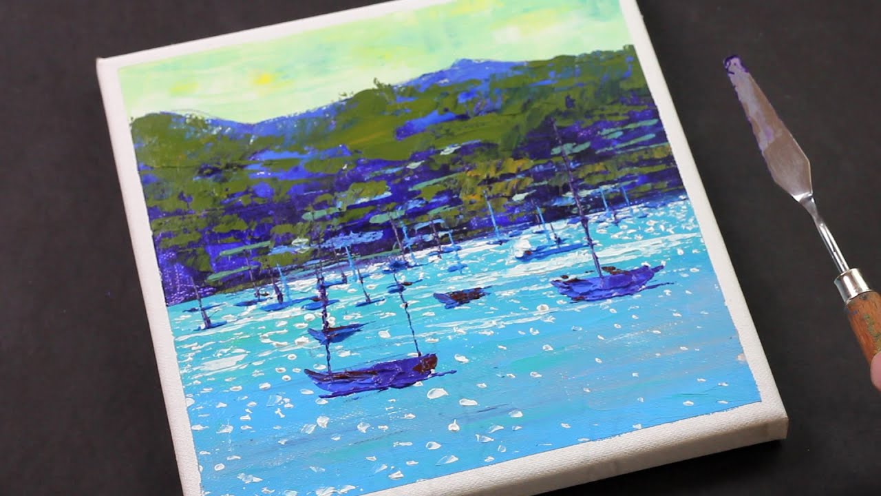 Seaport in the scorching sun Painting / Acrylic Seascape painting tutorial / Day #321