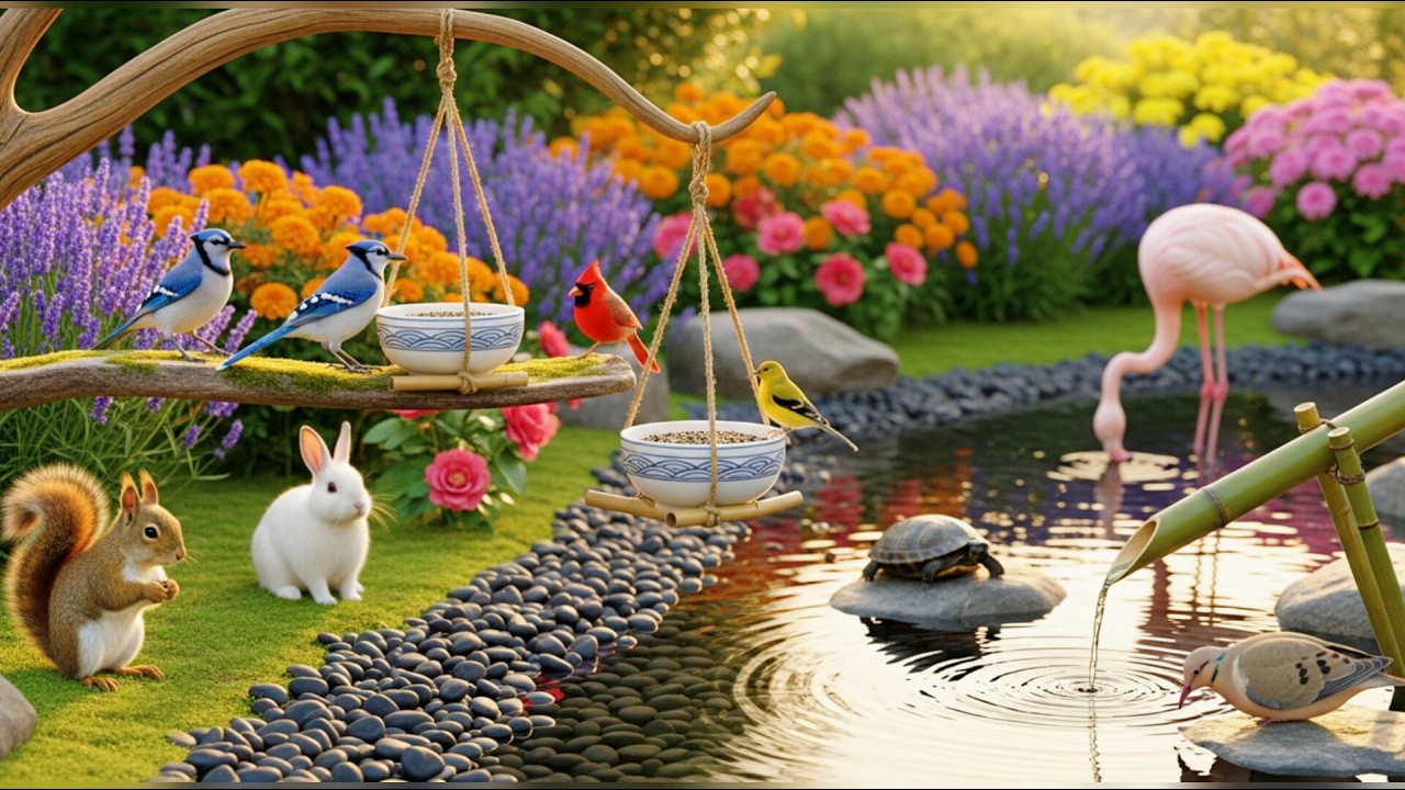 🔴 4K Cozy Garden Bird Feeder – Cardinals, Blue Jays,Goldfinch & Nature Sounds | Relaxing • Cat TV