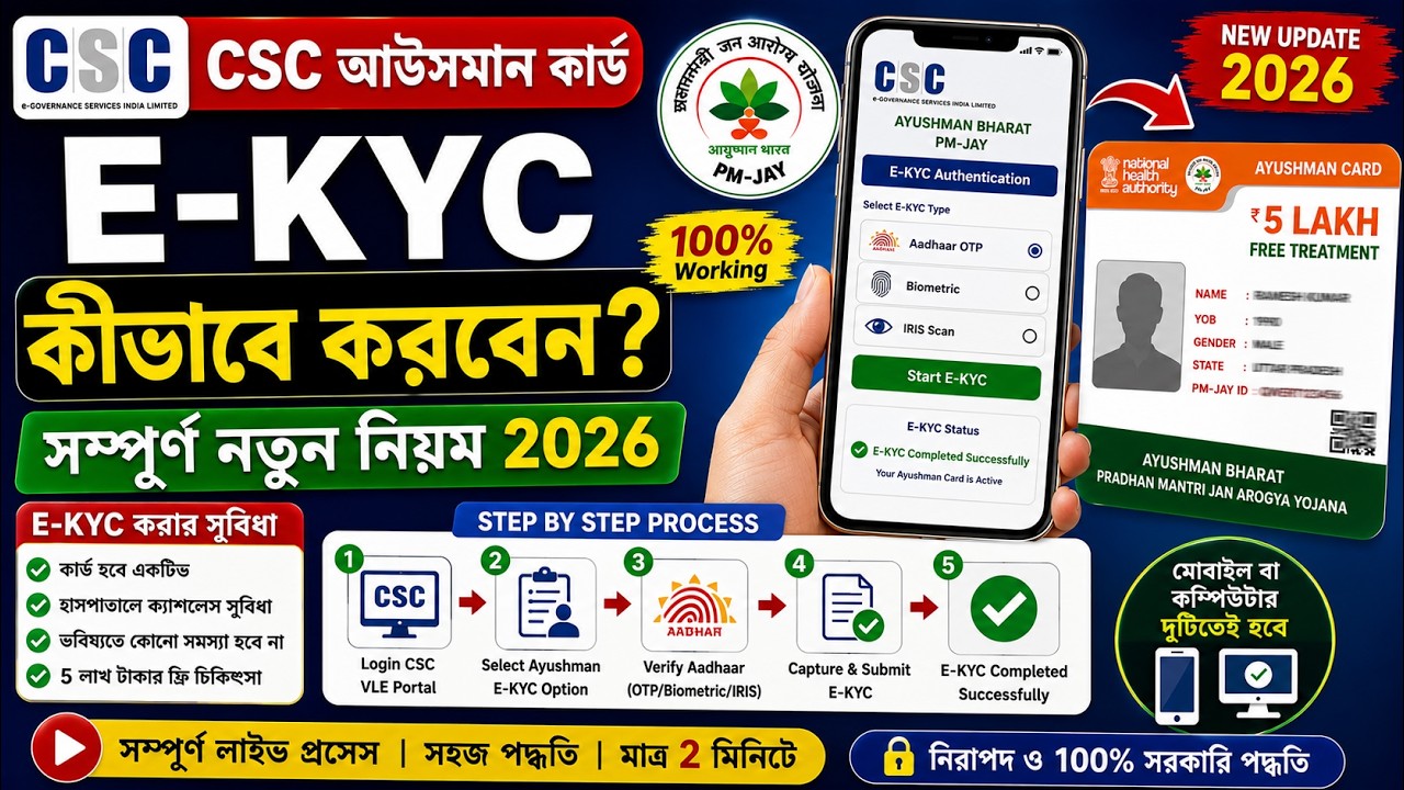 CSC  আউসমান কার্ড E Kyc  কীভাবে করবেন 2026 | csc ayushman e kyc |csc ayushman e kyc kivabe korbo |