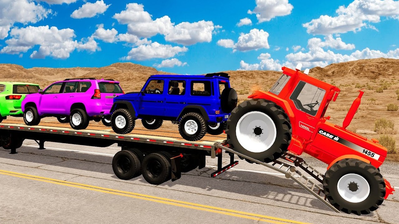 Flatbed Truck McQueen  Transportation with Truck   Pothole vs Car 62