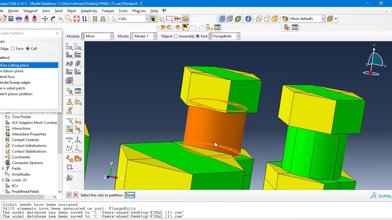 Bolt, T- Shapes mesh by ABAQUS 2