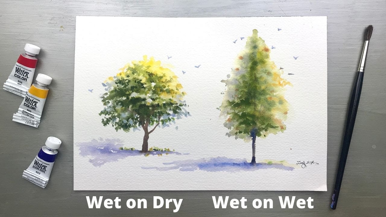 Easy Watercolor Painting/ Use only 3 primary colors /WET ON WET vs WET ON DRY technics for beginner.