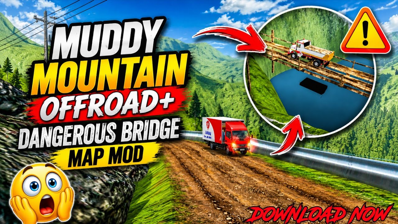New Muddy Offroad + Dangerous Bridge Map Mod for Bus Simulator Indonesia⛰️| Download Now🔥
