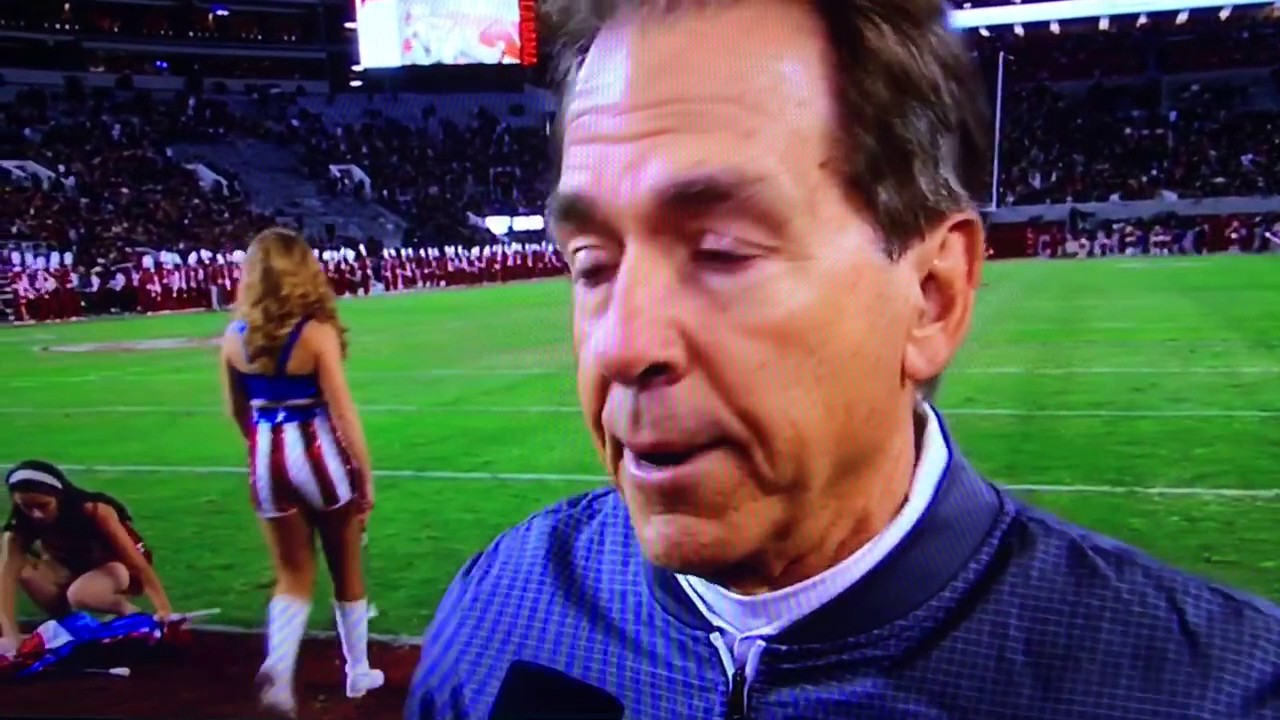 Nick Saban Snaps Olivia Harlan Halftime Interview Chattanooga Alabama