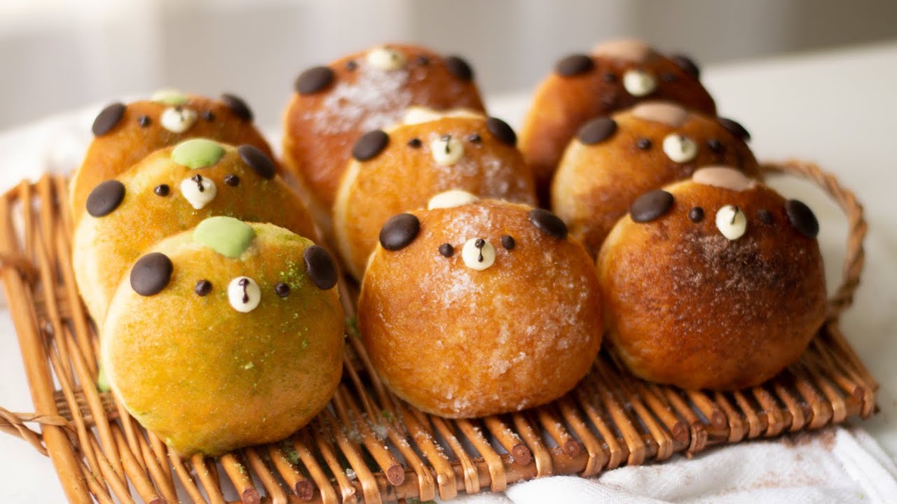 Bánh Donut Nhân Kem Trứng - Matcha - Cacao| Custard Cream Stuffed Donuts [Vani - Matcha - Cocoa]