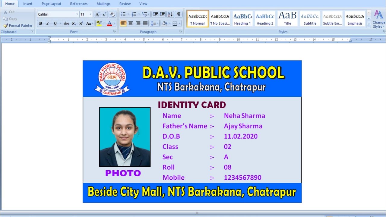 Identity Card Design in MS Word | How to design Student ID Card in MS Word | ID card design tutorial