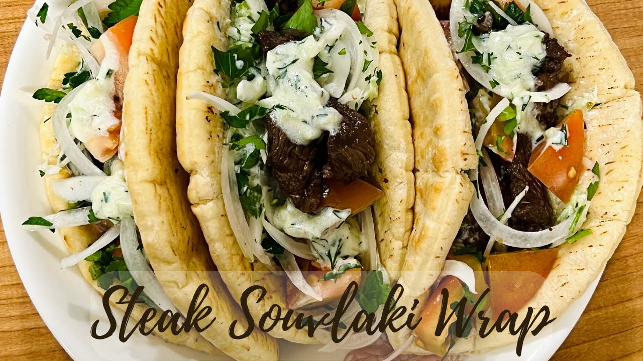 STEAK SOUVLAKI WRAP(수블라키) | Delicious Beef Gyro w/ Tzatziki Sauce | Mediterranean Diet