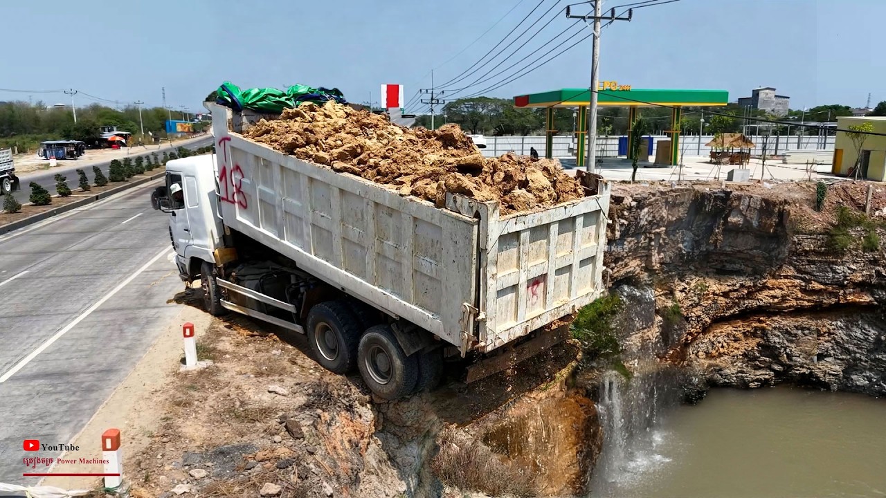Before New Project! Great Duty Landfill Mak Road Pond With Big Dozer KOMATSU & Trucks Dongfeng Fill