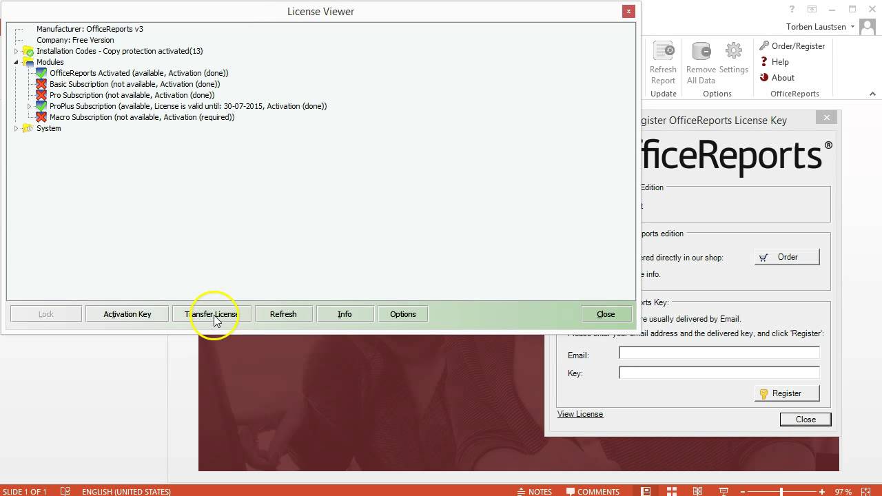 Move the OfficeReports license
