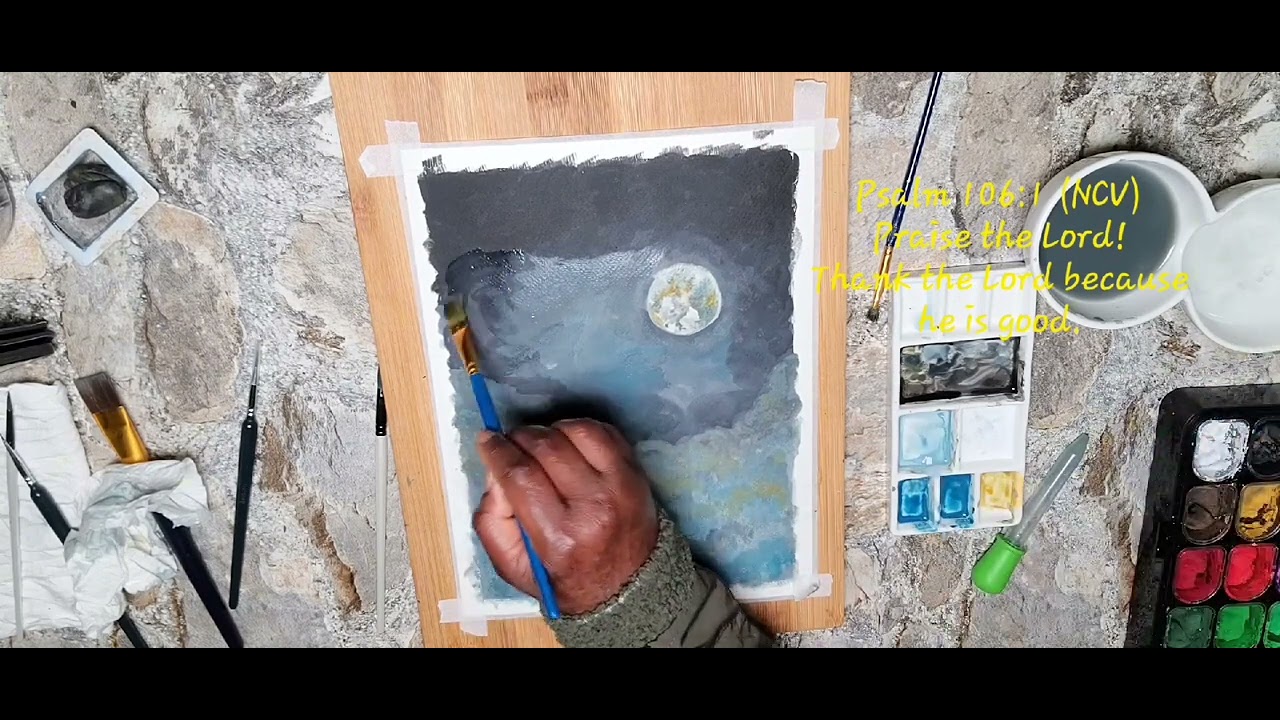 GOUACHE//Art Journal & Bible Verse Study - Painting a fantasy cloud Skyview with moon/Bible Sticker
