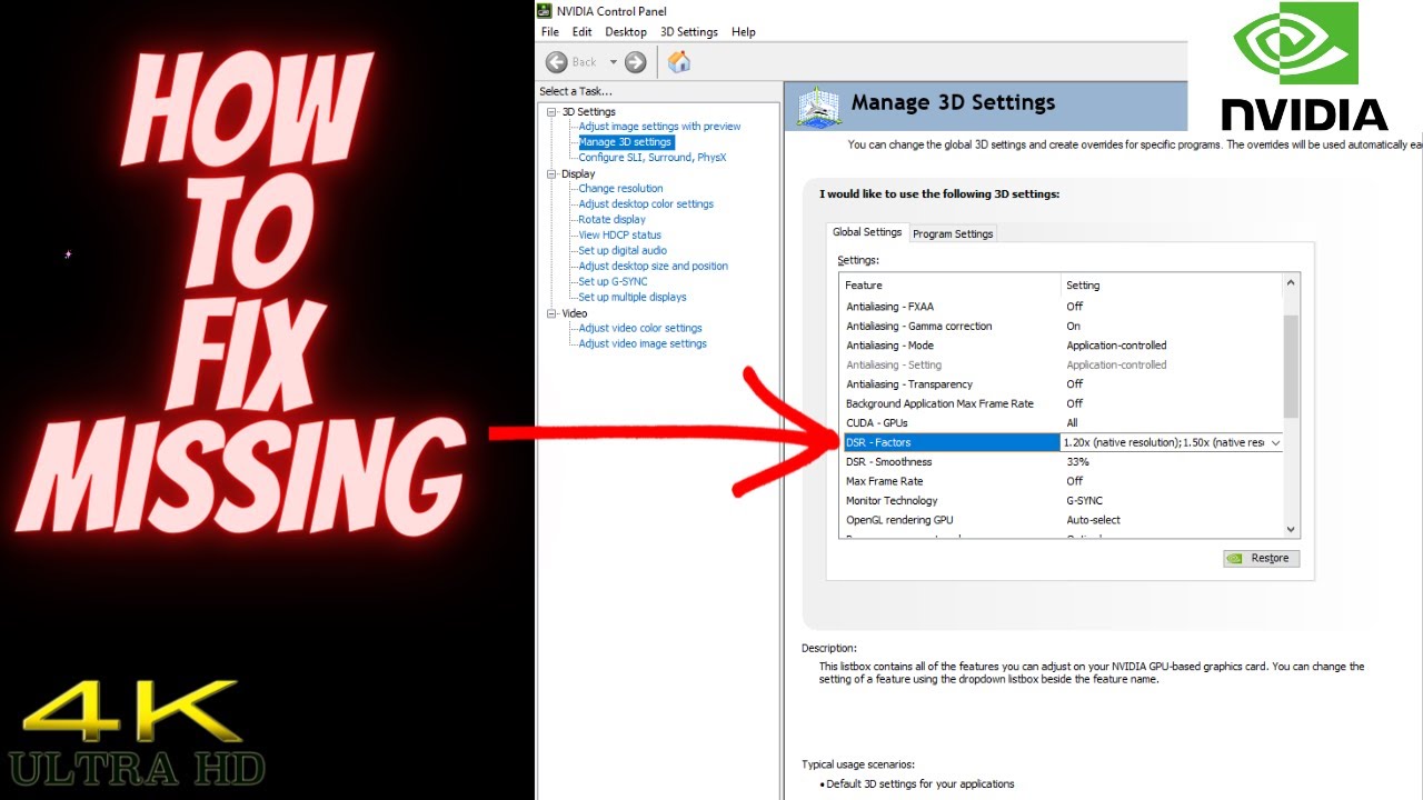How To Fix Missing DSR Factors  ( Nvidia Control Panel )