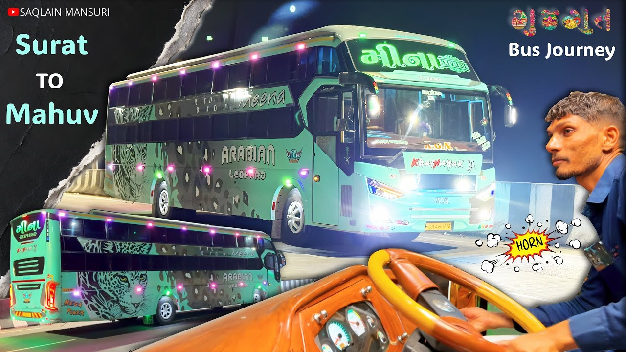 Vlog With Driver’s 😍 Surat To Mahuva Cabin Bus Journey | Meena Travels ✨ Gujarat Highway Horn 🔊