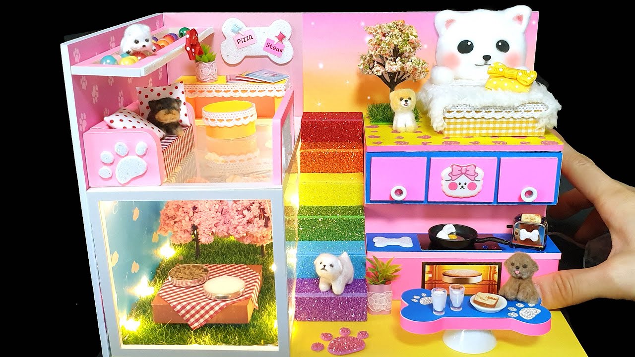 DIY Miniature Board House # Dog - Build Amazing Apartment for Puppy ! Garden , Playroom ~