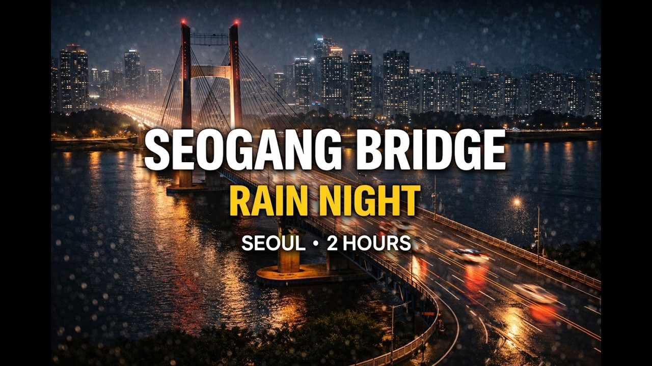 Seoul Seogang Bridge Rain Night | 2 Hours of Relaxing Rain Sounds
