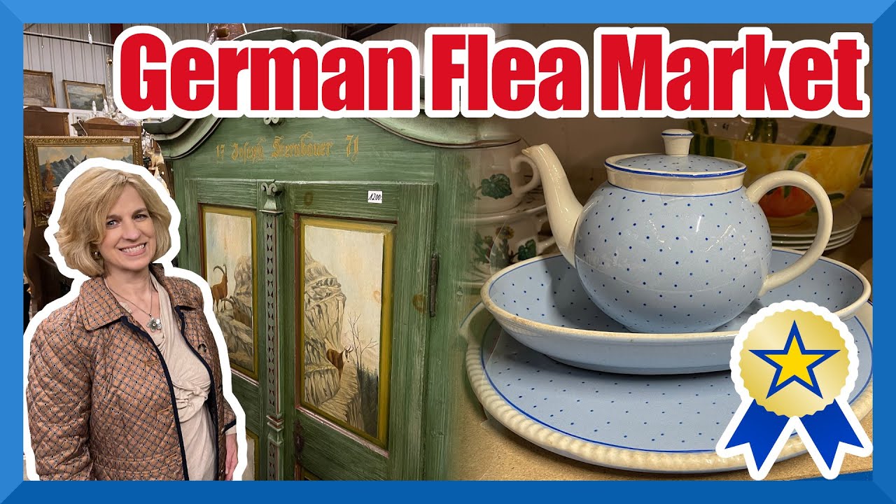 Indoor flea market in Germany! Amazing deals on crystal, dishes, antiques, clocks, and Mid-Century!