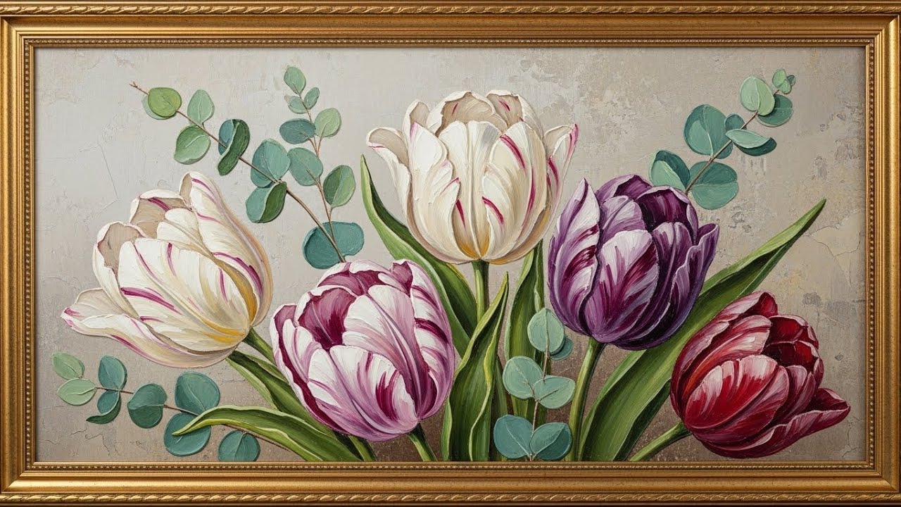 Deep Plum & Cream Floral Art | 4K Frame TV Background | Luxury Impasto Still Life