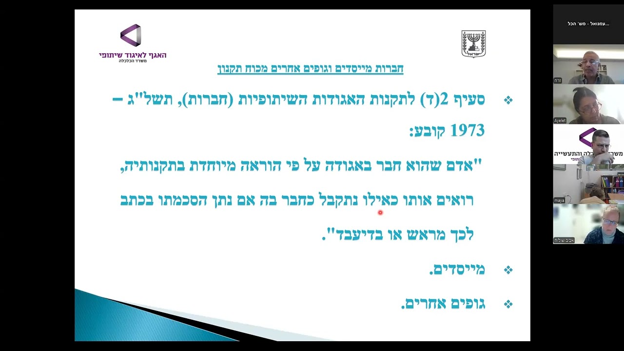 הרצאתו של זרח יהב בנושא החברות באגודה השיתופית