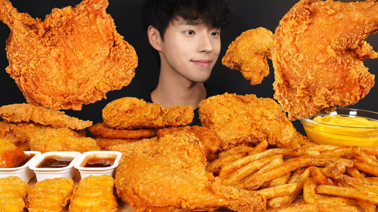 치킨 먹방! 통다리 치킨, 후라이드 닭다리, 치킨 휠레, 감자튀김, 치킨너겟, 오징어링까지 ASMR MUKBANG FRIED CHICKEN