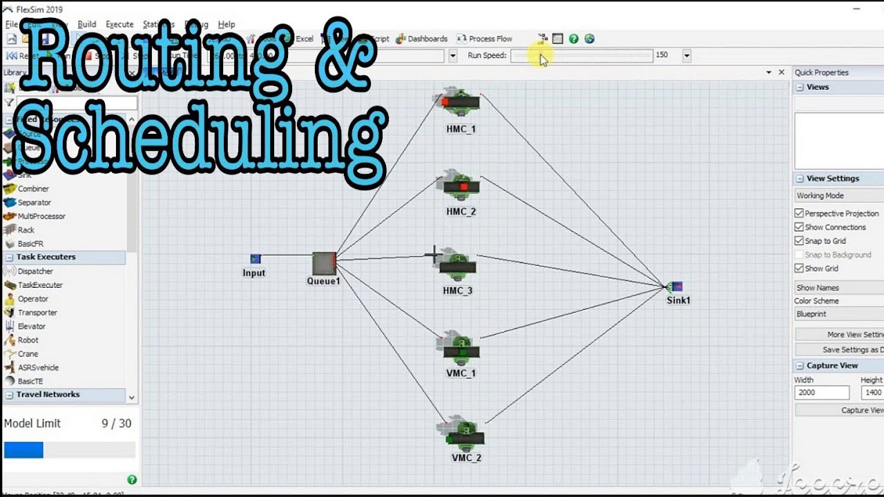 Analysis of Routing and Scheduling method in flexsim software
