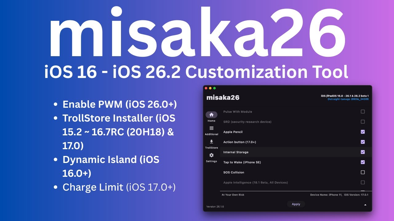misaka26 - How to Install, Download, Tweaks, iPadOS on iPhone run, Dynamic island on Old devices.