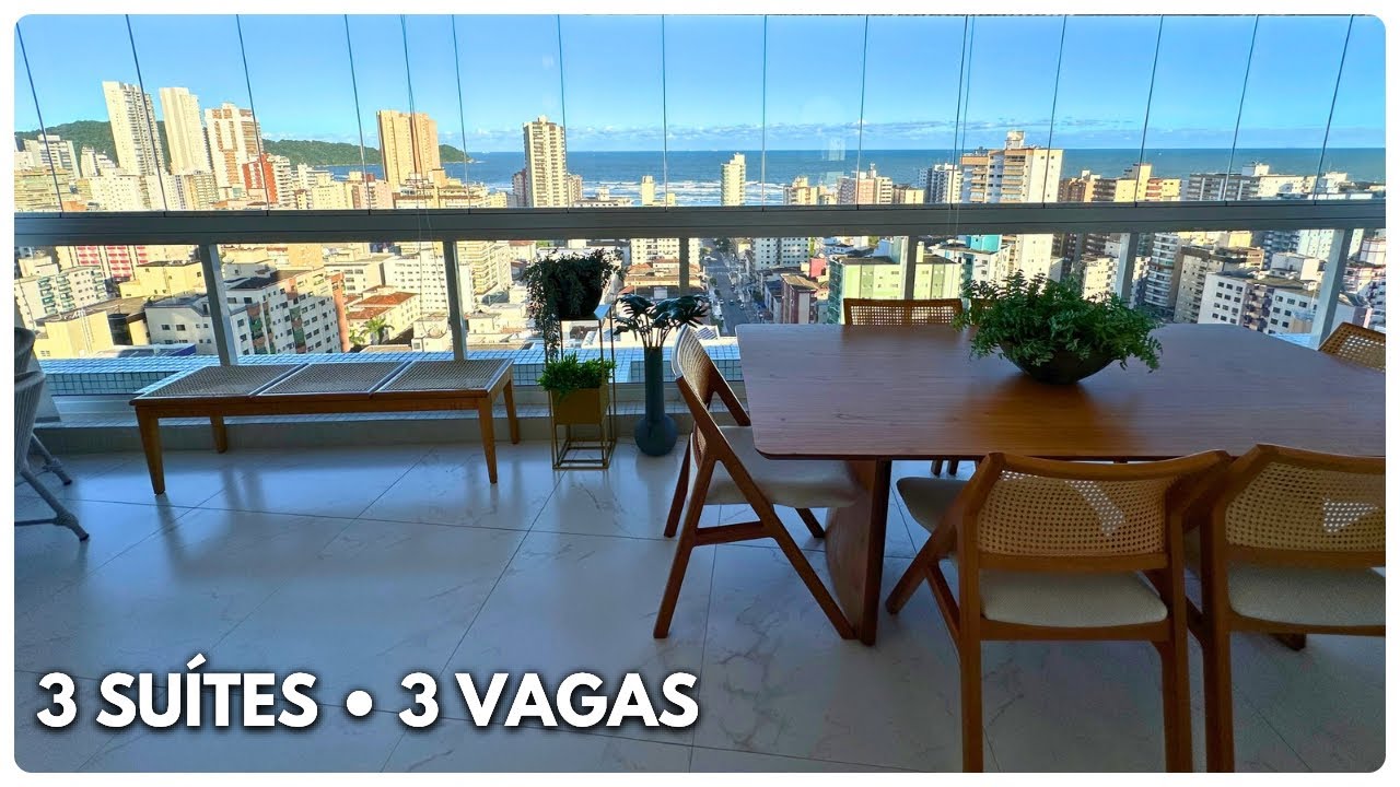 #101 VENDIDO ✅ APARTAMENTO DECORADO COM VISTA MAR 3 SUÍTES, 3 VAGAS EM PRAIA GRANDE - GUILHERMINA