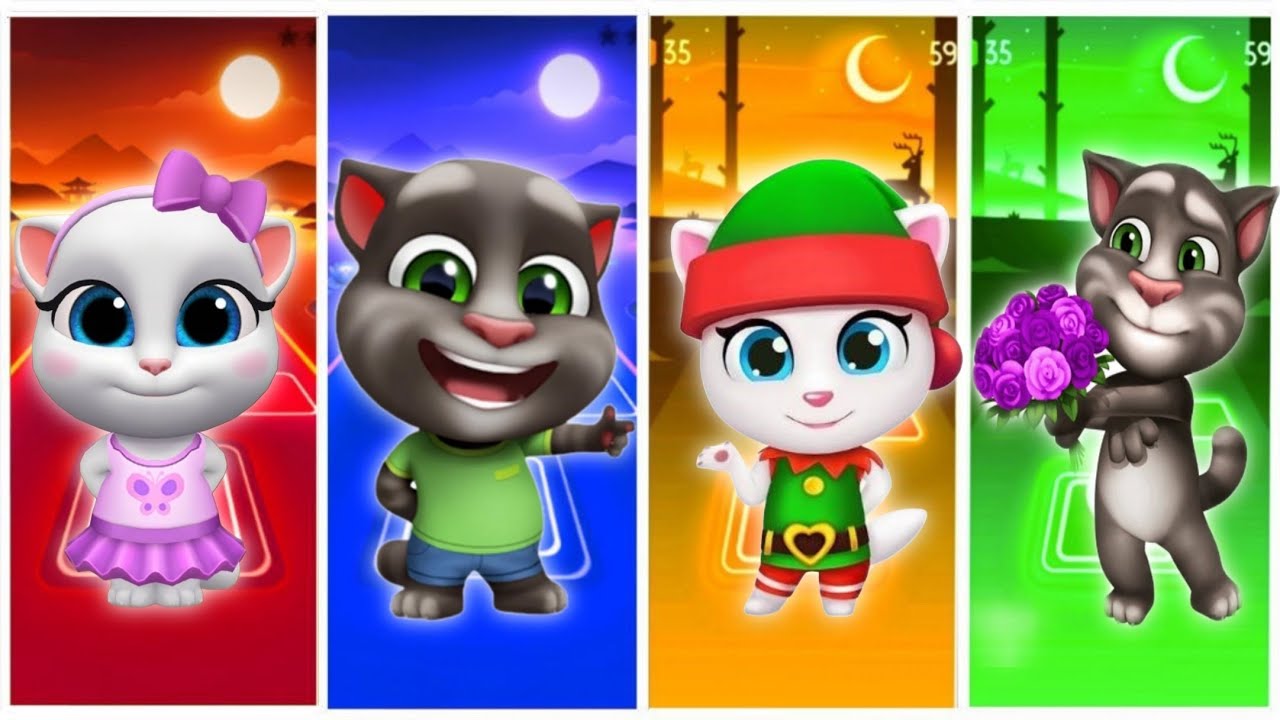 Talking Tom friends - Angela vs Tom vs Ben vs Gringer | Tiles Hop EDM Rush